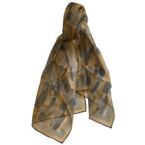 Vintage VERA Neumann Scarf ~ Ladybug Signed ~ sheer ~ Gray